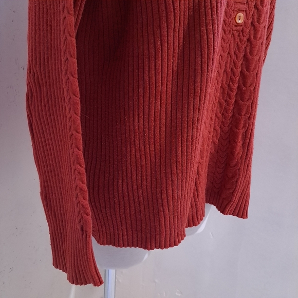 Eddie Bauer | Red cable knit button up hooded womens sweater - Picture 5 of 8